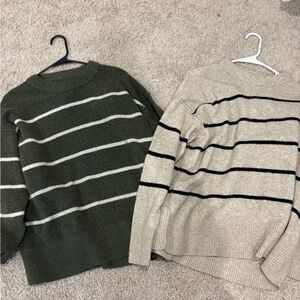Aerie Olive and Beige Striped Sweater Duo